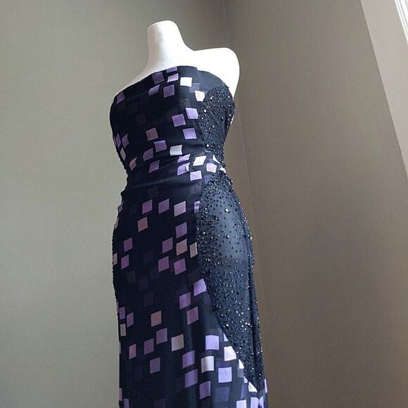 Vintage Y2K Badgley Mischka Gown Strapless Designer Beaded Sheer Wrap Siren 4 - Picture 12 of 15